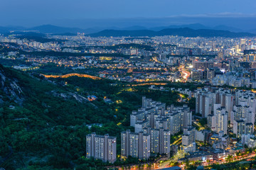 downtown of seoul city skyline night view  in seoul, south korea