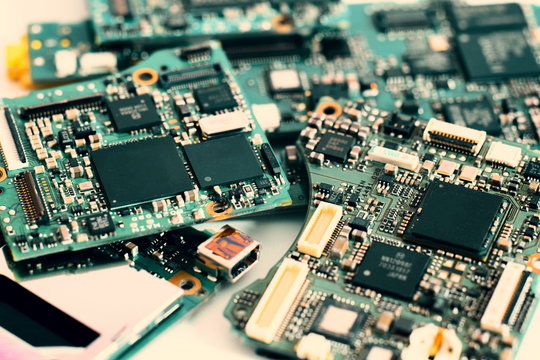semiconductor on electronic circuit board. technology background..