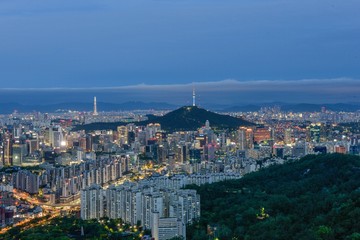 downtown of seoul city skyline night view  in seoul, south korea