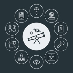 education, kids and toys Infographic Circle outline Icons Set. Contains such Icons as  earth,  fun, strategy, shovel,  kid,  childhood,  book,  idea,  training and more. Fully Editable. Pixel Perfect