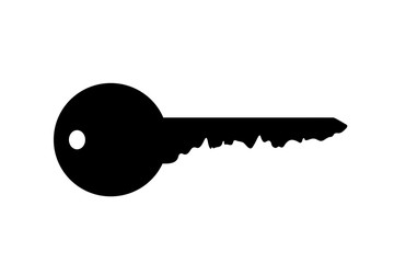 Vector silhouette of key with house on white background.