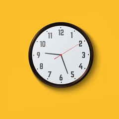 Wall clock on yellow background. Bright time design