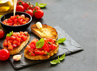 Bruschetta with tomatoes and basil.