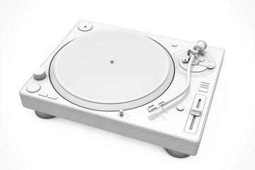 White Clay Style Professional DJ Turntable Vinyl Record Player. 3d Rendering