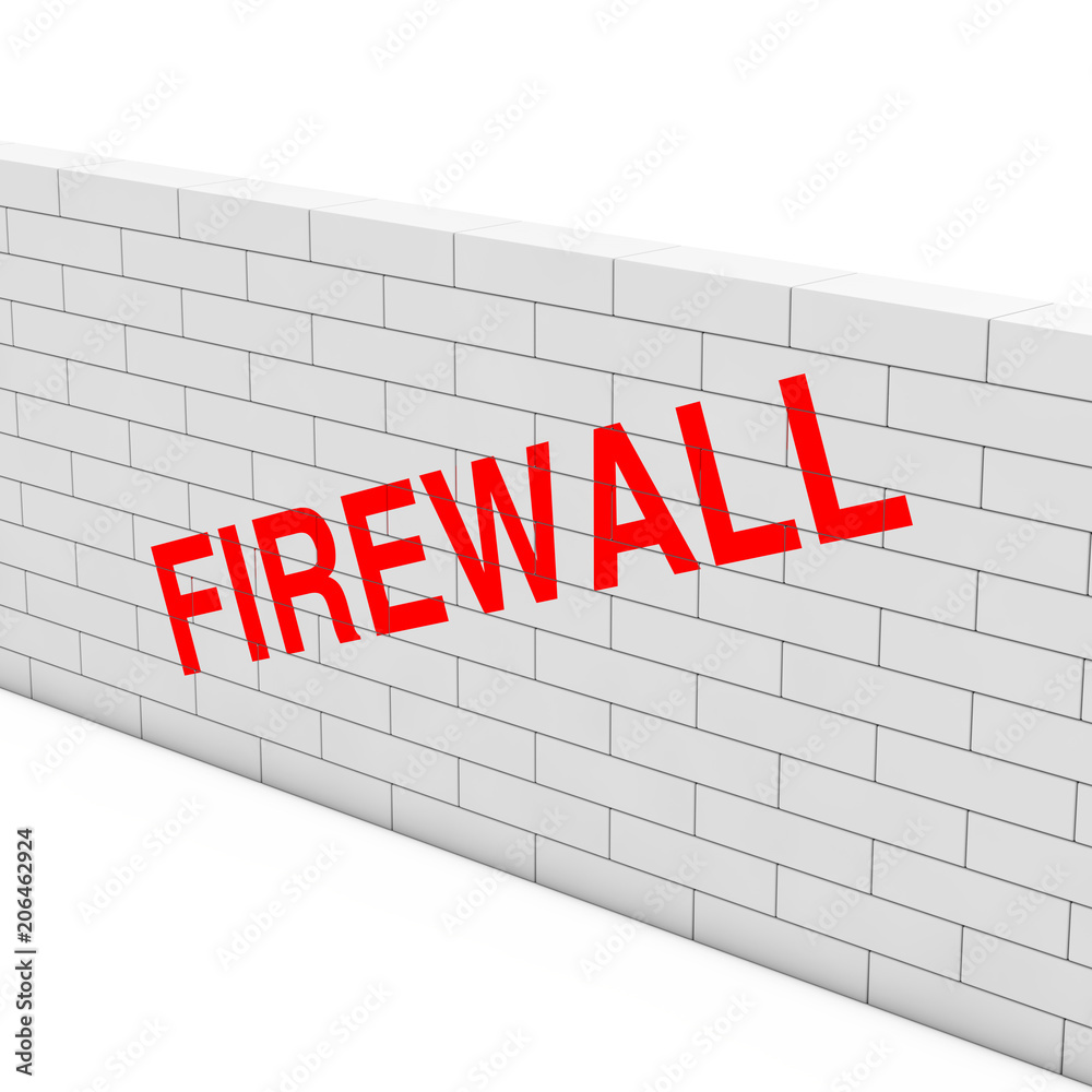 Poster firewall concept. white brick wall with firewall sign. 3d rendering