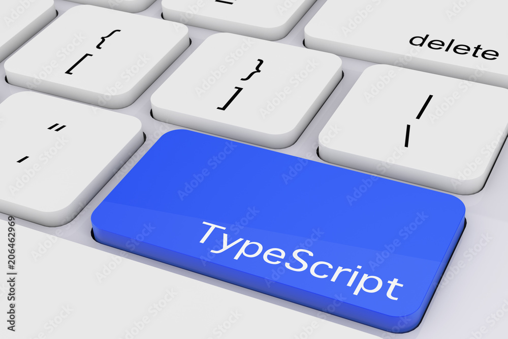 Fototapete blue typescript key on white pc keyboard. 3d rendering