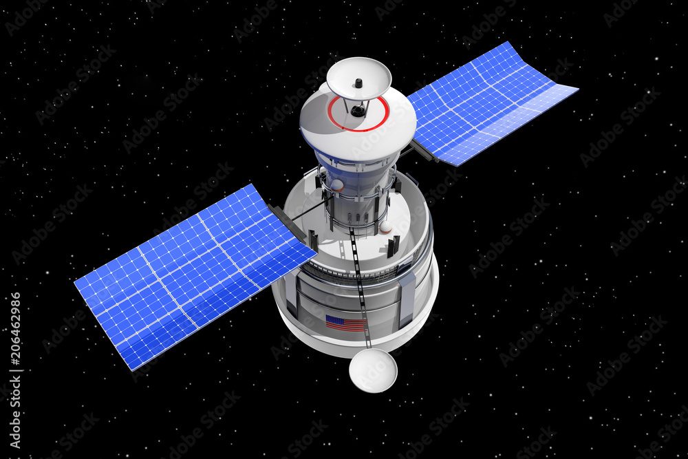 Poster modern world global navigation satelite. 3d rendering