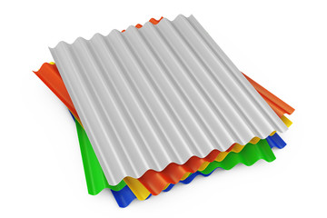 Stack of Steel Color Metal Zinc Galvanized Wave Sheets for Roof. 3d Rendering