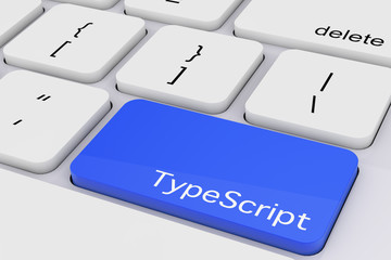 Blue TypeScript Key on White PC Keyboard. 3d Rendering