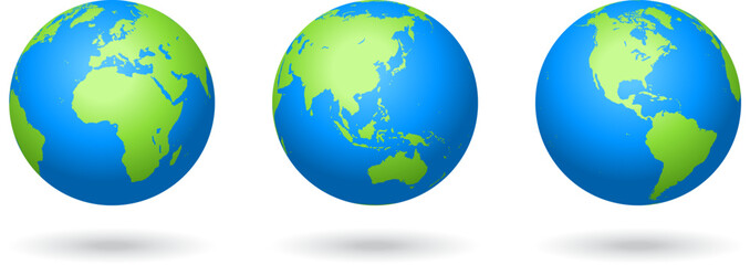 Naklejka premium Vector colored world map Globes