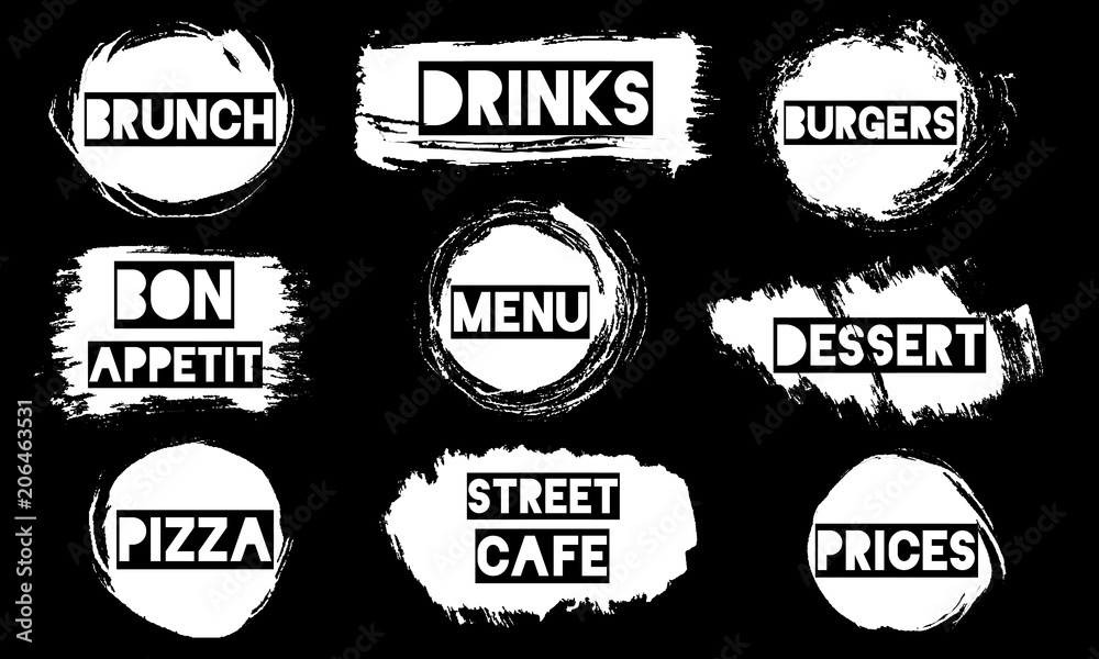 Fototapete vector brush stroke boxes set. painted strips, round, square. grunge texture.test in the frame for t