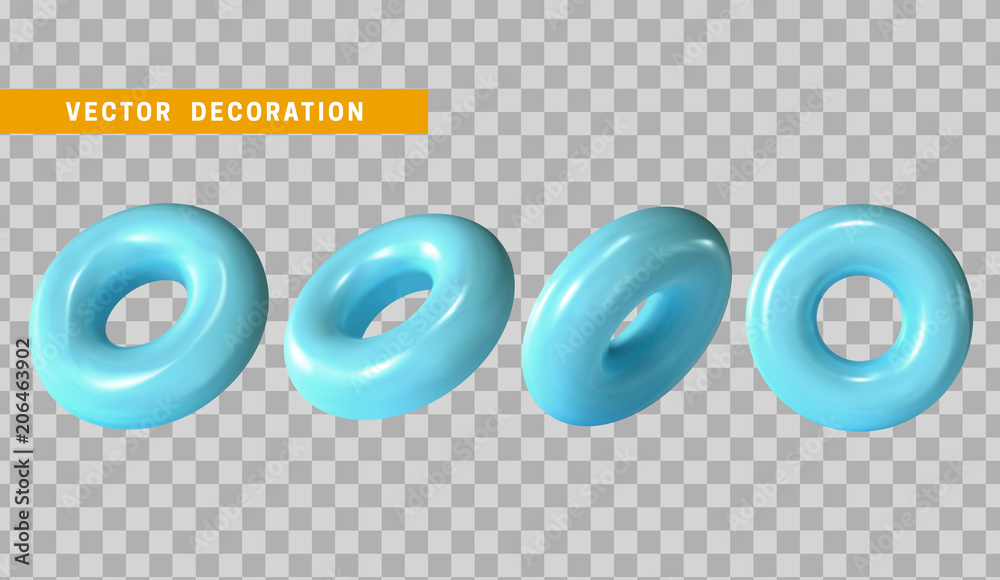Poster design element in shape of 3d torus blue color. round ring tor isolated with transparent background