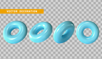 Design element in shape of 3d torus blue color. Round ring tor isolated with transparent background - obrazy, fototapety, plakaty