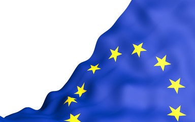 Slightly waving flag of the European Union isolated on white background, 3D rendering. Symbol of Europe