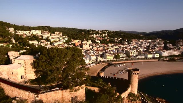 Aerial view of Tossa de Mar, Spain. The beaches, the tower, the castle and the fortress 2.