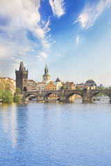 Beautiful view of Charles Bridge, Old Town and Old Town Tower of Charles Bridge, Czech Republic