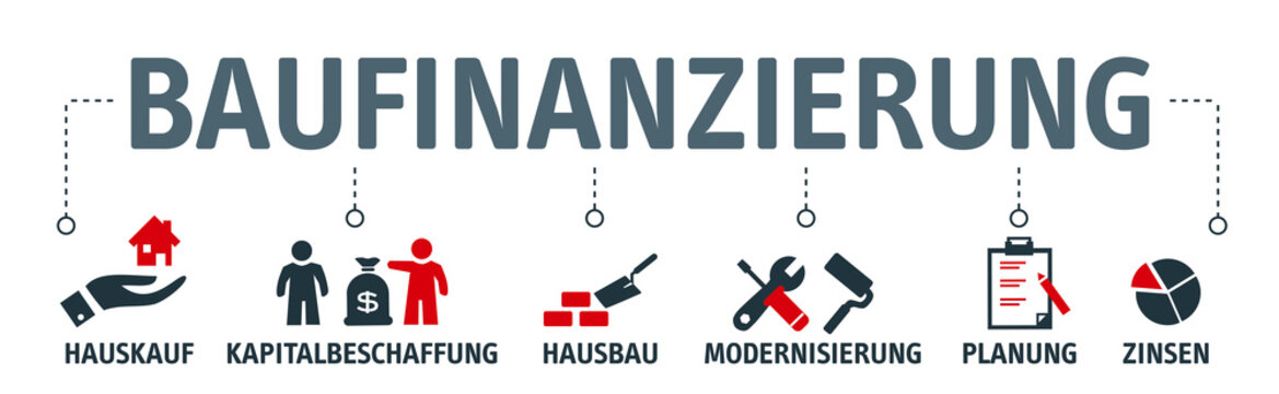 Banner Baufinanzierung Konzept. Vektor Illustration mit Piktogrammen