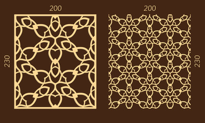 Laser cutting set. Woodcut vector panel. Plywood lasercut eastern design. Hexagonal seamless pattern for printing, engraving, paper cutting. Stencil ornament.