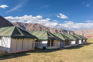 Fototapeta na wymiar Sarchu camping tents at the Leh - Manali Highway in Ladakh region