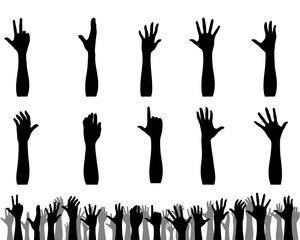 Silhouettes of hands up - obrazy, fototapety, plakaty