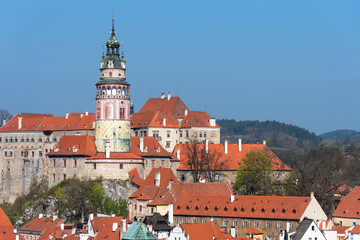 Obraz premium Panoramic beautiful view of historical center in Cesky Krumlov, Czech republic.