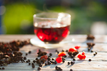 Red Hot Hibiscus tea in a glass mug