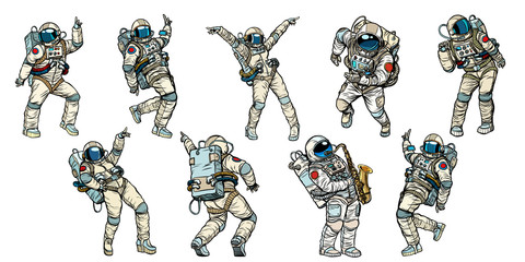 Naklejka premium Zestaw kolekcji tańczących astronautów