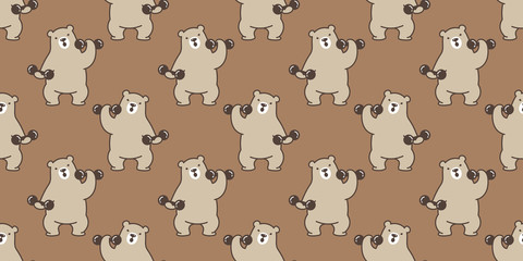 bear seamless pattern polar bear vector panda teddy weight training gym sport isolated background wallpaper brown