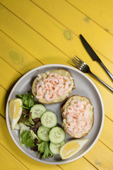 Classic healthy nutritional food. Baked potato with Marie Rose sauce prawn as a summer lunch.