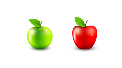 Red And Green Apples. Isolated On White Background Vector Perfect Icons
