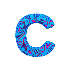 Alphabet letter C uppercase. Sporty font made of blue bold sign. 3D render isolated on white background.