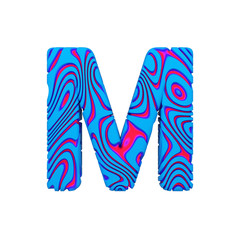 Alphabet letter M uppercase. Sporty font made of blue bold sign. 3D render isolated on white background.