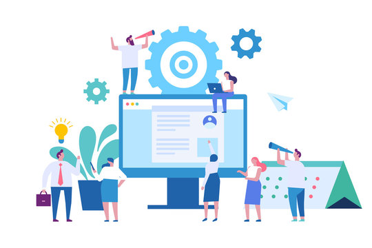 teamwork concept: people working on computer clip art preview