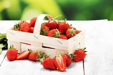 fresh red strawberries in a basket. healthy fruit concept
