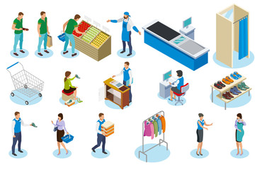 Shopping People Isometric Icons