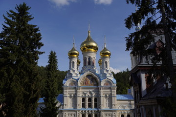 Fototapeta na wymiar Saint Peter and Paul Cathedral (Pravoslavny Kostel Svateho Petra a Pavla) in Carlsbad / Karlovy Vary, Czech Republic