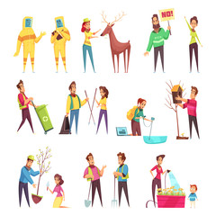 Fototapeta premium Eco Volunteering Cartoon Set