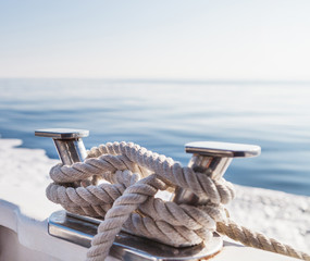 Ship's ropes on the yacht in Ligurian Sea, Italy. Close Up - 206472509