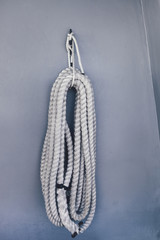 Ship's ropes on the yacht in Ligurian Sea, Italy. Close Up