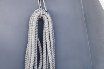 Ship's ropes on the yacht in Ligurian Sea, Italy. Close Up