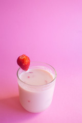 Strawberry milkshake in the glass jar
