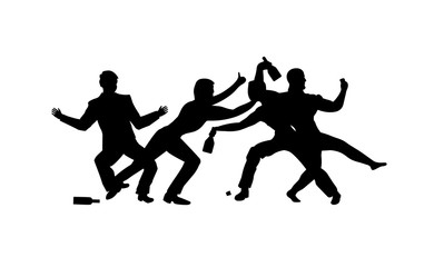 Drunk people, drunk party, four men drinking vector silhouettes icon, sign, illustration on white background