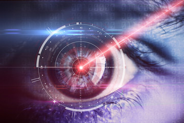 Close-up eye with laser medicine digital technology	