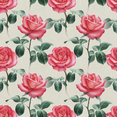 Watercolor illustrations of a roses. Seamless pattern.