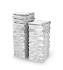 stack of white papers isolated on white background. 3d illustration