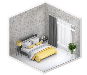 3D rendering of interior modern bedroom. . Minimalism. 3d render.