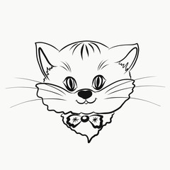 Obraz premium A small mustachioed kitten with a bow on his neck