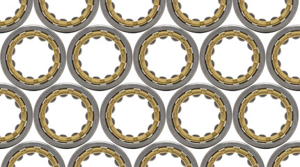 Background with big cylindrical roller bearing close-up.