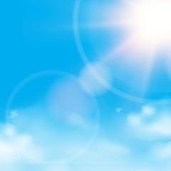 Abstract sky background with sun and clouds. Vector.
