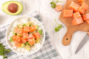 rice, avocado and salmon